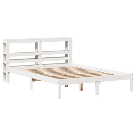 vidaXL Bedframe met hoofdbord massief grenenhout wit 135x190 cm afbeelding2 - 1