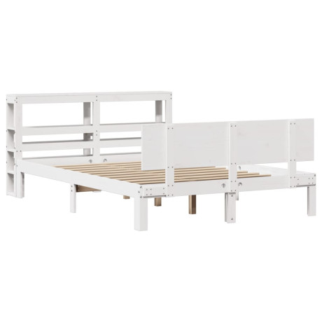 vidaXL Bedframe met hoofdbord massief grenenhout wit 135x190 cm afbeelding2 - 1