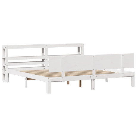 vidaXL Bedframe met hoofdbord massief grenenhout wit 180x200 cm afbeelding2 - 1