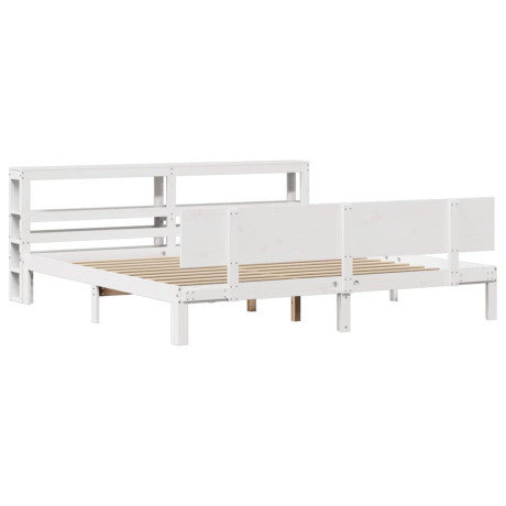 vidaXL Bedframe met hoofdbord massief grenenhout wit 200x200 cm afbeelding2 - 1