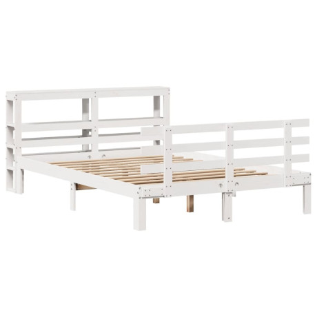 vidaXL Bedframe met hoofdbord massief grenenhout wit 135x190 cm afbeelding2 - 1