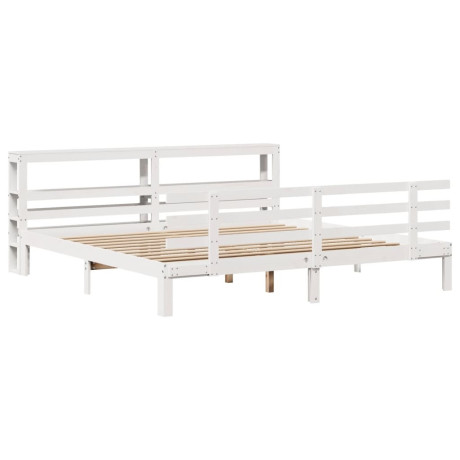 vidaXL Bedframe met hoofdbord massief grenenhout wit 180x200 cm afbeelding2 - 1