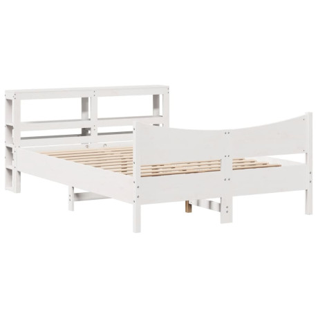 vidaXL Bedframe met hoofdbord massief grenenhout wit 150x200 cm afbeelding2 - 1