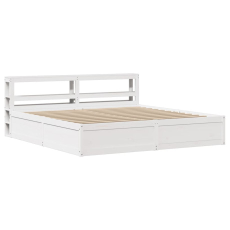 vidaXL Bedframe met hoofdbord massief grenenhout wit 200x200 cm afbeelding2 - 1