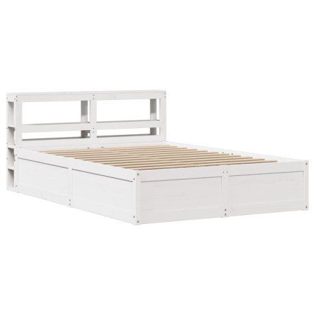 vidaXL Bedframe met hoofdbord massief grenenhout wit 135x190 cm afbeelding2 - 1