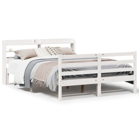 vidaXL Bedframe met hoofdbord massief grenenhout wit 135x190 cm afbeelding2 - 1