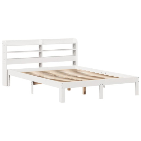 vidaXL Bedframe met hoofdbord massief grenenhout wit 135x190 cm afbeelding2 - 1