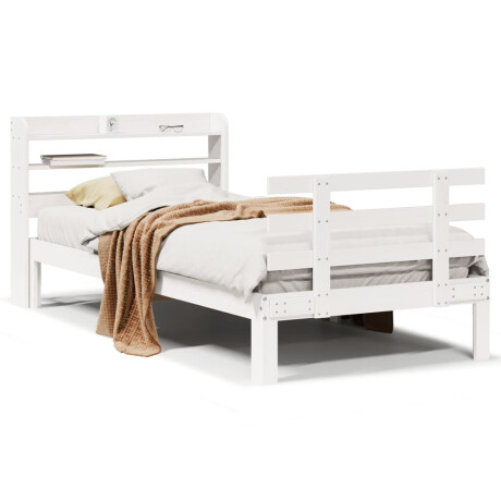 vidaXL Bedframe met hoofdbord massief grenenhout wit 75x190 cm afbeelding2 - 1