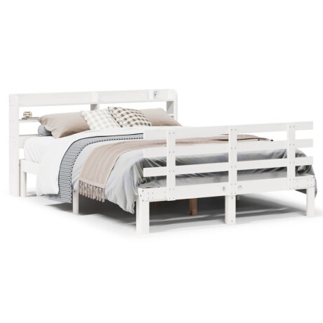 vidaXL Bedframe met hoofdbord massief grenenhout wit 135x190 cm afbeelding2 - 1