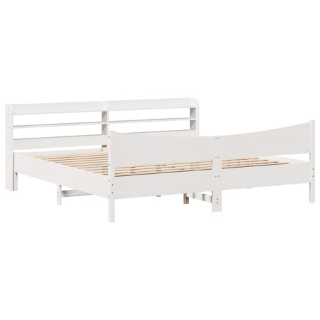 vidaXL Bedframe met hoofdbord massief grenenhout wit 180x200 cm afbeelding2 - 1