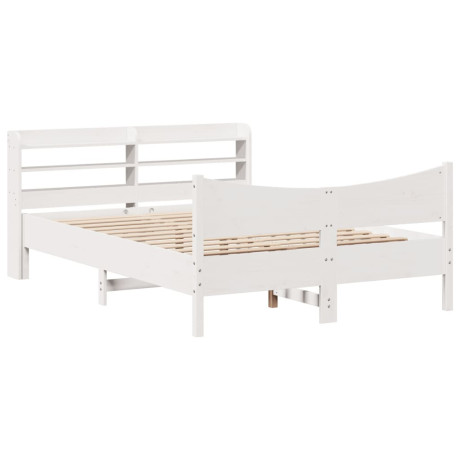 vidaXL Bedframe met hoofdbord massief grenenhout wit 140x190 cm afbeelding2 - 1