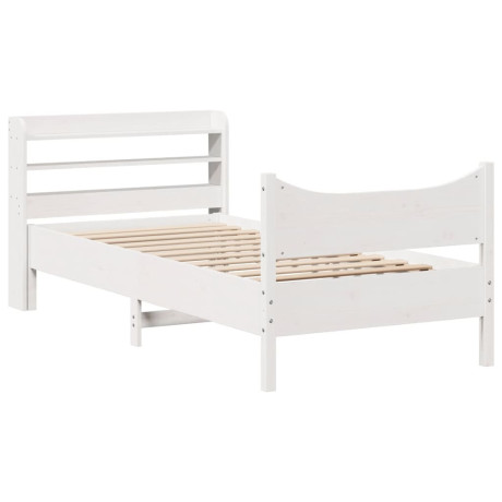 vidaXL Bedframe met hoofdbord massief grenenhout wit 75x190 cm afbeelding2 - 1