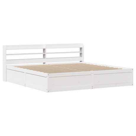 vidaXL Bedframe met hoofdbord massief grenenhout wit 200x200 cm afbeelding2 - 1