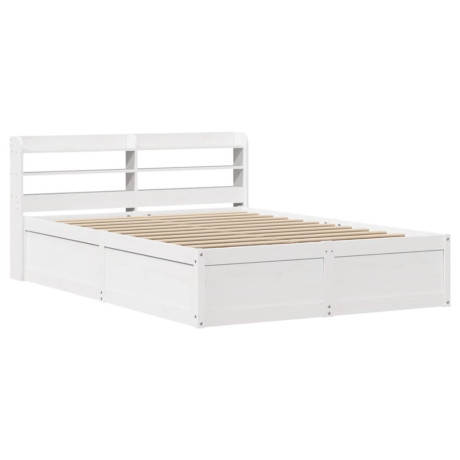 vidaXL Bedframe met hoofdbord massief grenenhout wit 135x190 cm afbeelding2 - 1