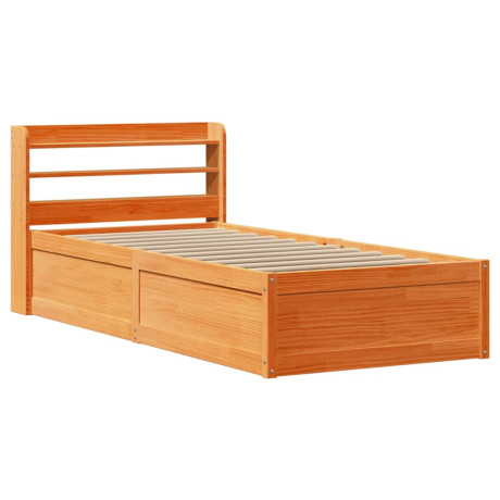 vidaXL Bedframe met hoofdbord massief grenenhout wasbruin 75x190 cm afbeelding2 - 1