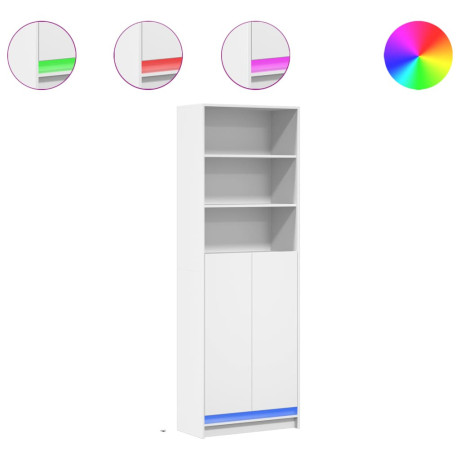 vidaXL Hoge kast met LED 69x32,5x200 cm bewerkt hout wit afbeelding2 - 1