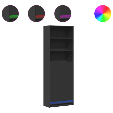 vidaXL Hoge kast met LED 69x32,5x200 cm bewerkt hout zwart afbeelding2 - 1