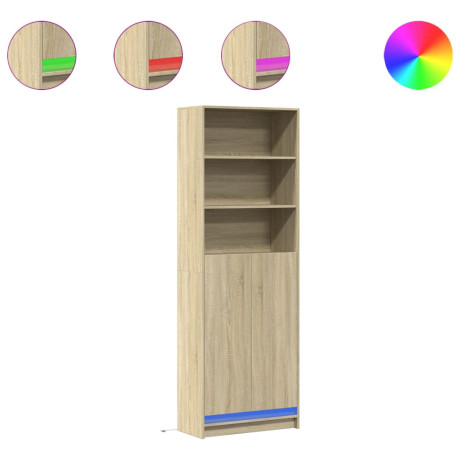 vidaXL Hoge kast met LED 69x32,5x200 cm bewerkt hout sonoma eikenkleur afbeelding2 - 1