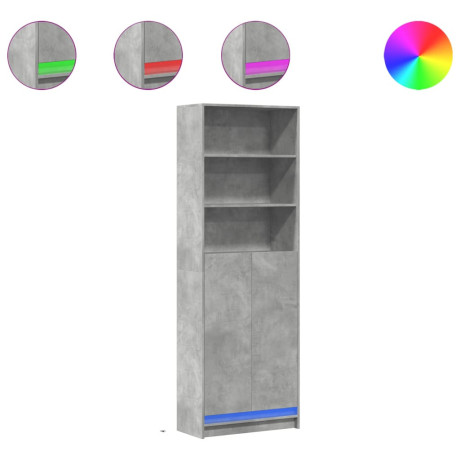 vidaXL Hoge kast met LED 69x32,5x200 cm bewerkt hout betongrijs afbeelding2 - 1