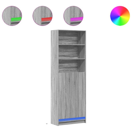 vidaXL Hoge kast met LED 69x32,5x200 cm bewerkt hout grijs sonoma afbeelding2 - 1
