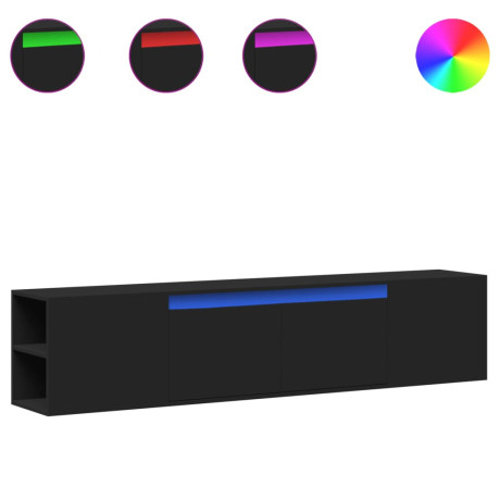 vidaXL Tv-wandmeubel met LED-verlichting 180x31x39,5 cm zwart afbeelding2 - 1