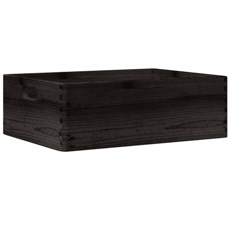 vidaXL Houten kist met handvatten 40x30x13 cm massief grenenhout zwart afbeelding2 - 1