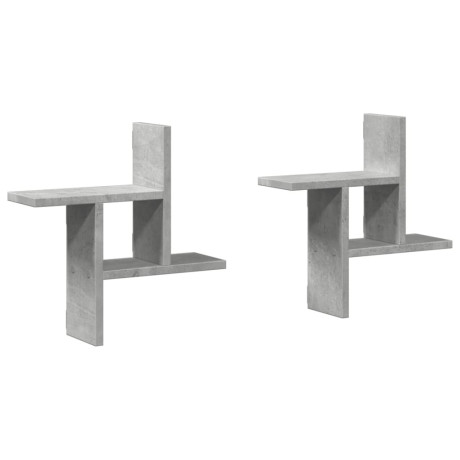 vidaXL Wandschappen 2 st 38x12x38 cm bewerkt hout betongrijs afbeelding2 - 1