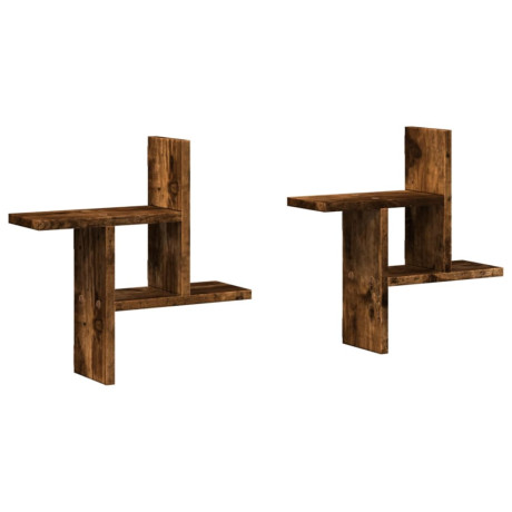 vidaXL Wandschappen 2 st 38x12x38 cm bewerkt hout gerookt eikenkleurig afbeelding2 - 1