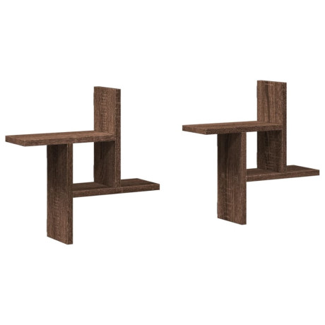 vidaXL Wandschappen 2 st 38x12x38 cm bewerkt hout bruin eikenkleurig afbeelding2 - 1