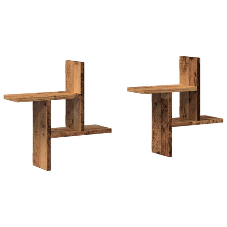 vidaXL Wandschappen 2 st 38x12x38 cm bewerkt hout oud houtkleurig afbeelding2 - 1