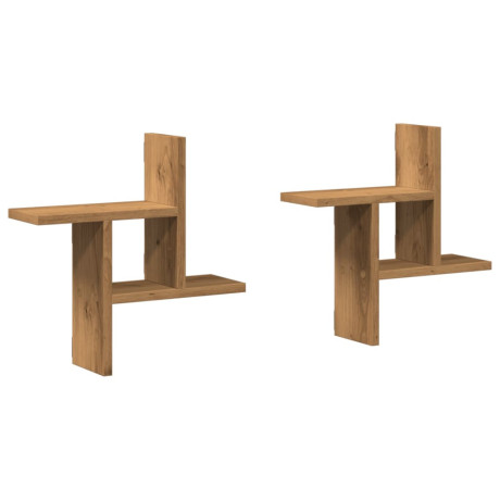 vidaXL Wandschappen 2 st 38x12x38 cm bewerkt hout artisanaal eiken afbeelding2 - 1