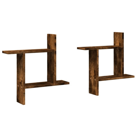 vidaXL Wandschappen 2 st 50x12x50 cm bewerkt hout gerookt eikenkleurig afbeelding2 - 1