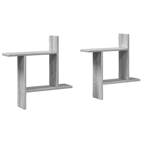 vidaXL Wandschappen 2 st 50x12x50 cm bewerkt hout grijs sonoma eiken afbeelding2 - 1