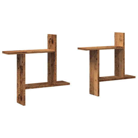 vidaXL Wandschappen 2 st 50x12x50 cm bewerkt hout oud houtkleurig afbeelding2 - 1