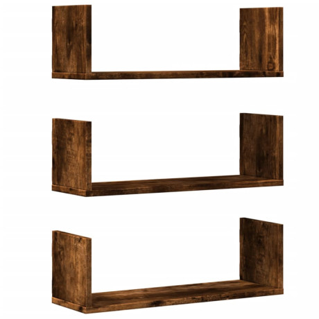 vidaXL Wandschappen 3 st 58x18x18 cm bewerkt hout gerookt eikenkleurig afbeelding2 - 1