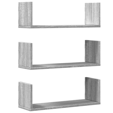 vidaXL Wandschappen 3 st 58x18x18 cm bewerkt hout grijs sonoma eiken afbeelding2 - 1