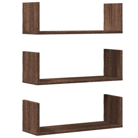 vidaXL Wandschappen 3 st 58x18x18 cm bewerkt hout bruin eikenkleurig afbeelding2 - 1
