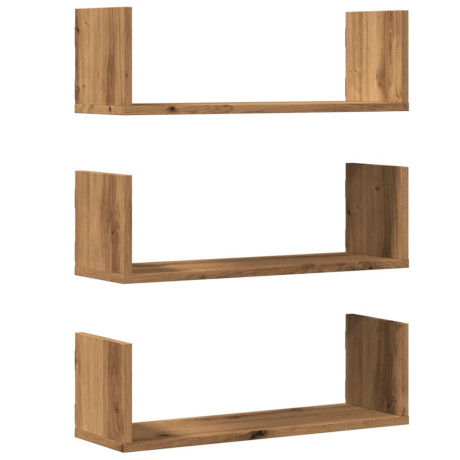 vidaXL Wandschappen 3 st 58x18x18 cm bewerkt hout artisanaal eiken afbeelding2 - 1