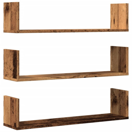vidaXL Wandschappen 3 st 80x18x18 cm bewerkt hout oud houtkleurig afbeelding2 - 1