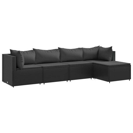 vidaXL 5-delige Loungeset met kussens poly rattan zwart afbeelding2 - 1