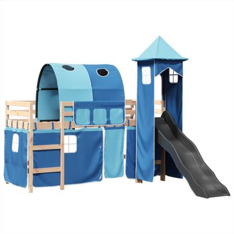 vidaXL Kinderhoogslaper met toren 90x190 cm massief grenenhout blauw afbeelding2 - 1