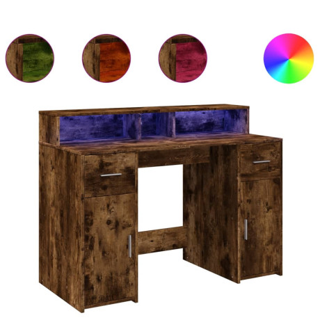 vidaXL Bureau met LED-verlichting 120x55x91 cm hout gerookt eikenkleur afbeelding2 - 1