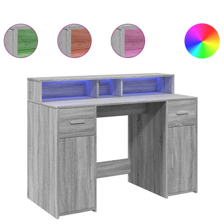 vidaXL Bureau met LED-verlichting 120x55x91 cm hout grijs sonoma eiken afbeelding2 - 1