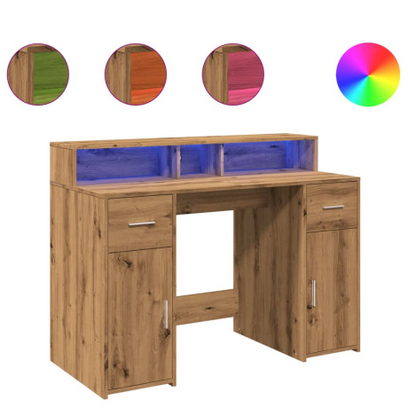 vidaXL Bureau met LED-verlichting 120x55x91 cm hout artisanaal eiken afbeelding2 - 1