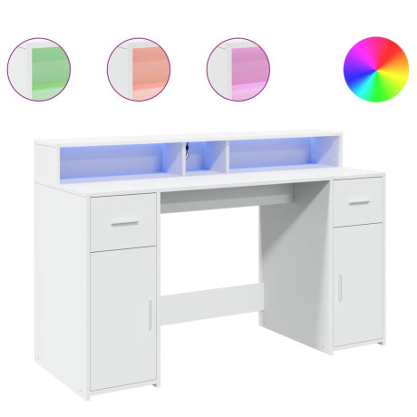 vidaXL Bureau met LED-verlichting 140x55x91 cm bewerkt hout wit afbeelding2 - 1