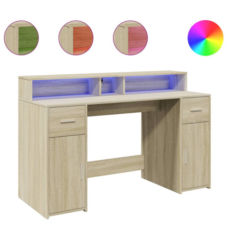 vidaXL Bureau met LED-verlichting 140x55x91 cm hout sonoma eikenkleur afbeelding2 - 1