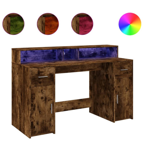 vidaXL Bureau met LED-verlichting 140x55x91 cm hout gerookt eikenkleur afbeelding2 - 1