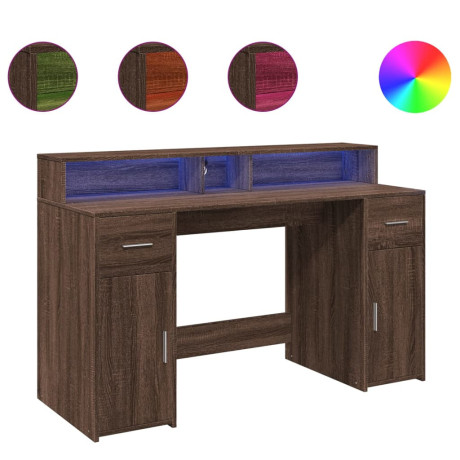 vidaXL Bureau met LED-verlichting 140x55x91 cm hout bruin eikenkleurig afbeelding2 - 1