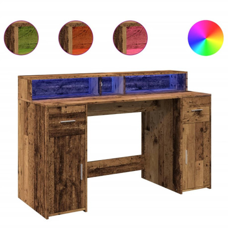vidaXL Bureau met LED-verlichting 140x55x91 cm bewerkt hout oud hout afbeelding2 - 1