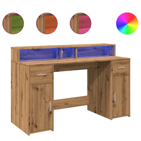 vidaXL Bureau met LED-verlichting 140x55x91 cm hout artisanaal eiken afbeelding2 - 1